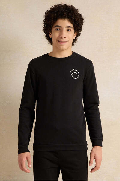 REDTAG Senior Boys Black Printed Sweatshirt