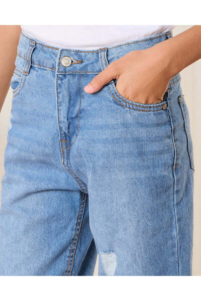 REDTAG Senior Boys Blue Rigid Denim Shorts