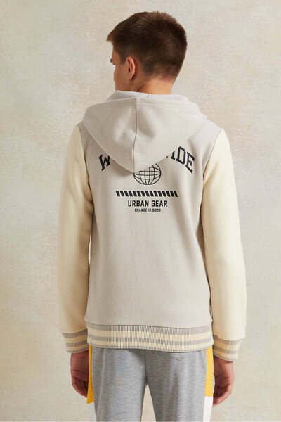 REDTAG Senior Boys Beige Baseball Hoody Sweatshirt