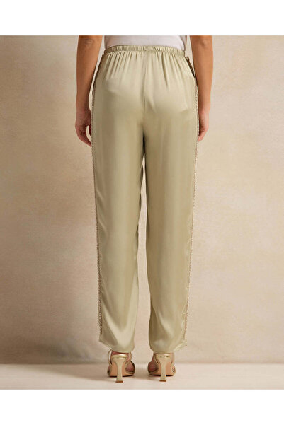 REDTAG Women Green Side Seam Embellished Satin Trousers