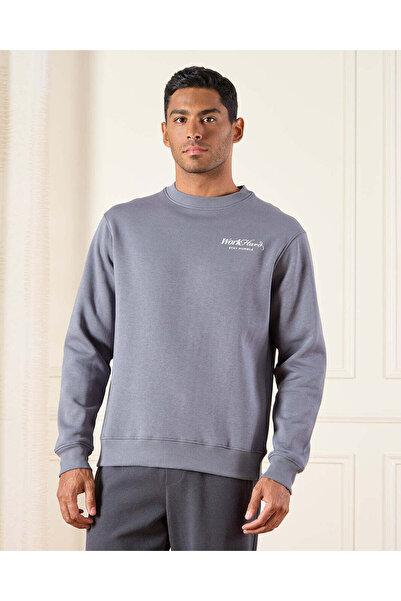 REDTAG Men Blue Graphic Crew Neck Sweatshirt