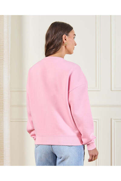 REDTAG Women Pink Puff Printed Pullover Sweatshirt