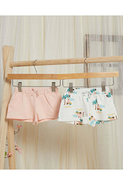 REDTAG Infant Girls White And Pink Shorts (Pack Of 2)