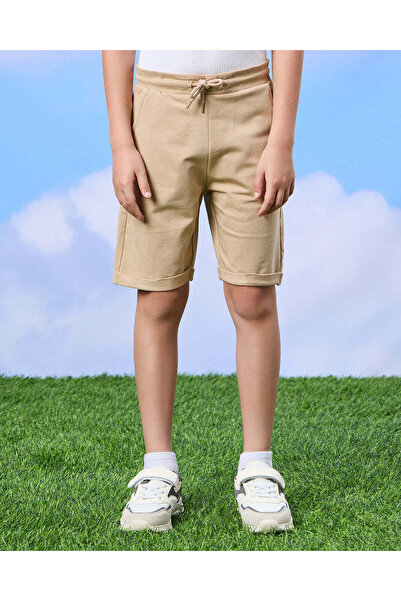 REDTAG شورت رياضي للأولاد باللون البيج بخصر مطاطي