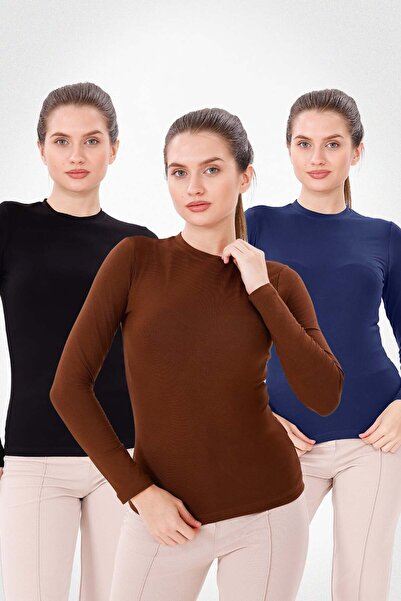 Yade Fashion Uzun Kol Bisiklet Yaka Body 3'lü Set