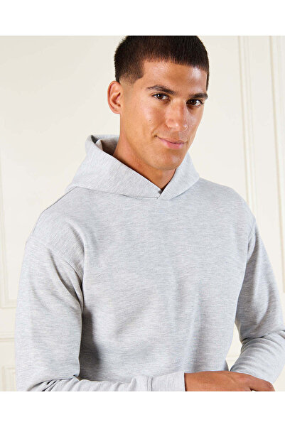 REDTAG Men Grey Lounge Hooded Sweatshirt