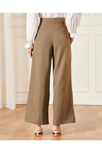 REDTAG Women Olive Belt Detailed Wide Leg Tailored Trousers
