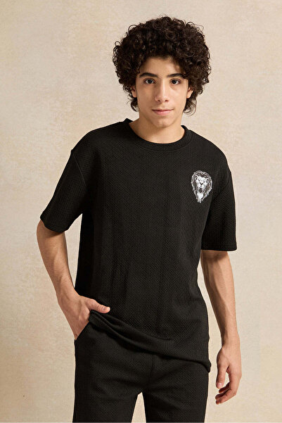 REDTAG Senior Boys Black Jacquard Casual Set (2 Piece)