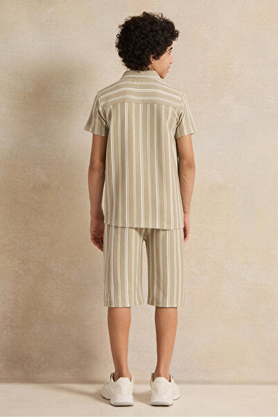 REDTAG Senior Boys Olive Jacquard Collared Casual Set