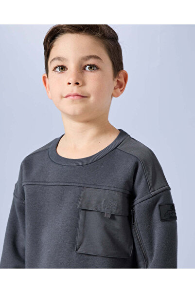 REDTAG Boys Charcoal Embellished Sweatshirt