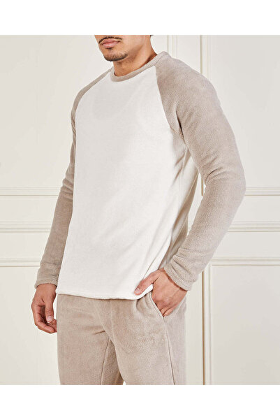 REDTAG Men Beige Cosy Fleece Pyjama Set (2 Piece)