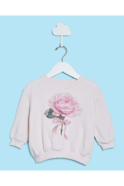 REDTAG Infant Girls Pink Floral Placement Print Sweatshirt