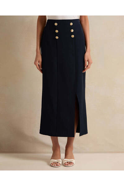 REDTAG تنورة نسائية باللون الأزرق البحري مع تفاصيل الأزرار