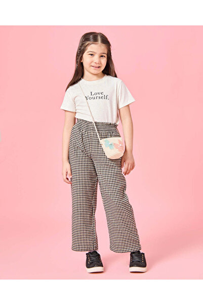 REDTAG Girls Black And Beige Checkered Trousers