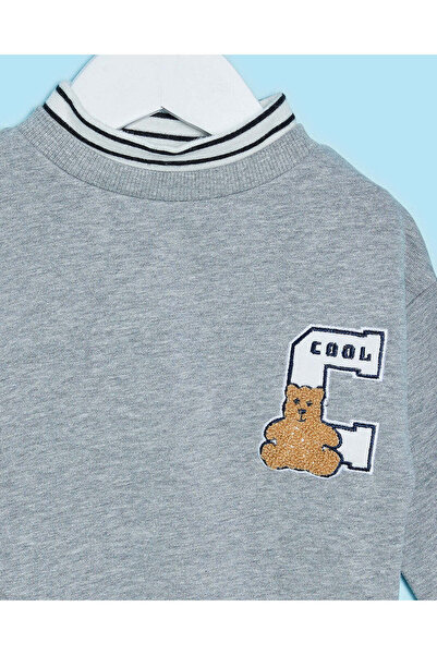 REDTAG Infant Boys Grey Embroidered Pullover Sweatshirt