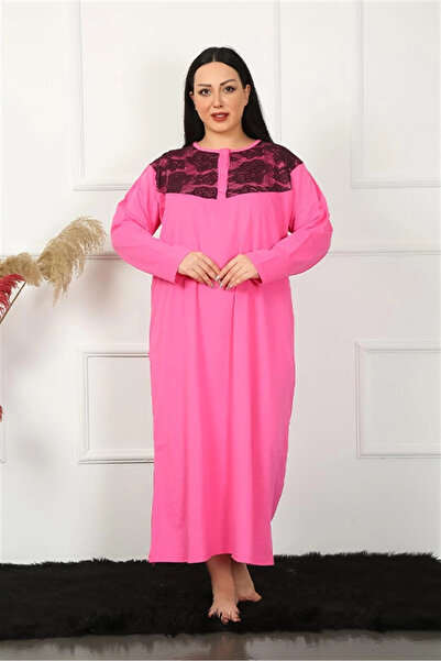 alfa expres Clothing Plus Size Long Sleeve Lace Fuchsia Mother Nightgown