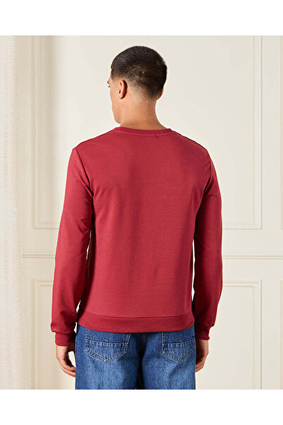 REDTAG Men Burgundy California Print Sweatshirt
