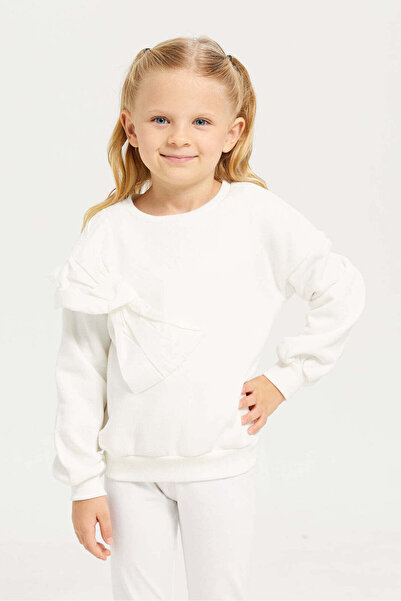 REDTAG Girl White Placement Bow Sweatshirt