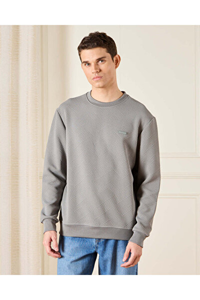 REDTAG Men Grey Jacquard Sweatshirt