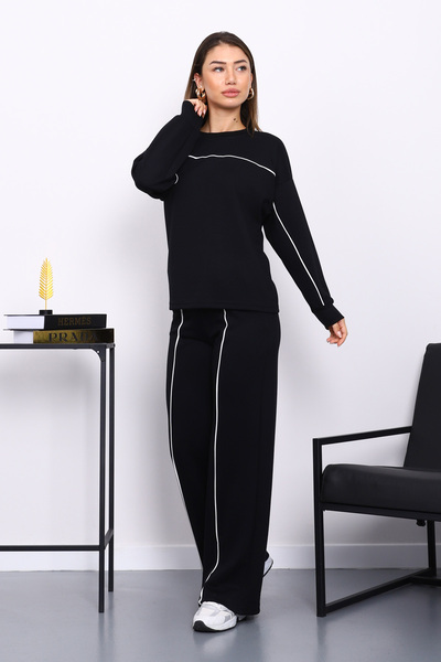 İmajButik Set pantaloni negri detaliu vipușcă