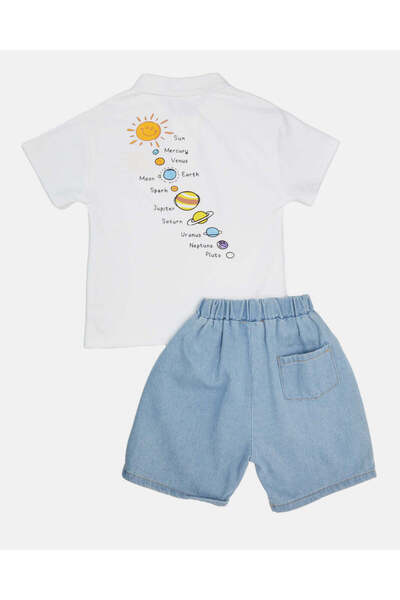 REDTAG Boys Blue And White Polo T-Shirt With Shorts Set (2 Piece)