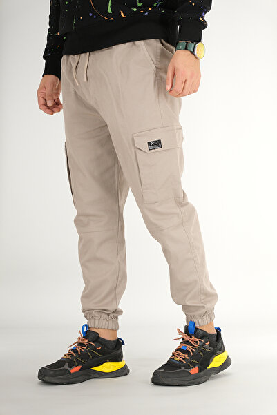 Souris Ανδρικό παντελόνι Cargo σε χρώμα πέτρας, άνετο κομμένο βαμβακερό ελαστικό πόδι