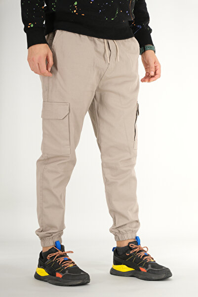 Souris Men's Stone Color Cargo Pants Relaxed Fit Cotton Elastic Leg