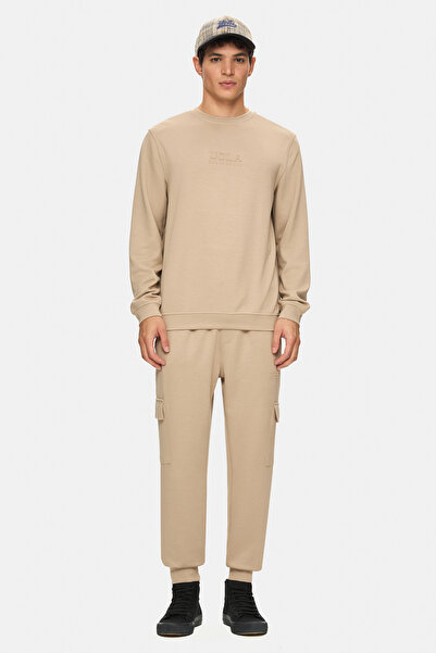 UCLA Machado Dark Beige Crew Neck Seersucker Print Standard Fit Men's Sweatshirt