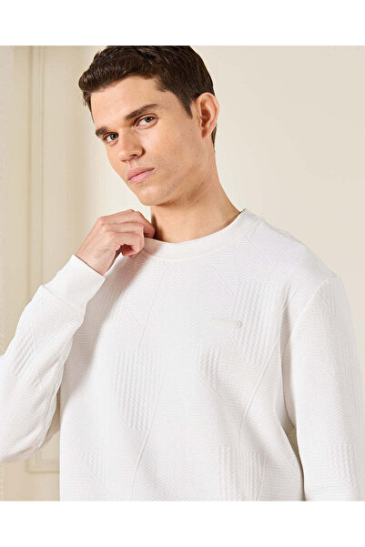REDTAG Men Ivory Jacquard Sweatshirt