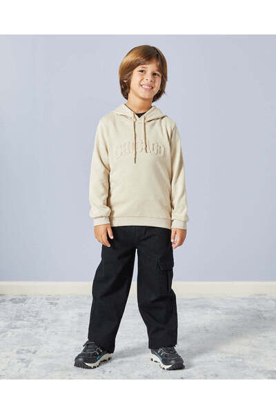 REDTAG Boys Beige Hooded Sweatshirt