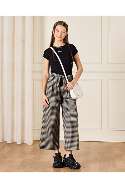 REDTAG Senior Girls Black And Beige Embellished Wide Leg Pants