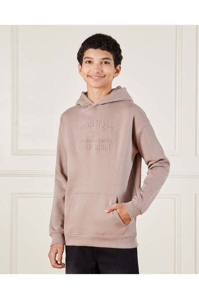 REDTAG Senior Boys Brown Hooded Over Size Sweatshirt