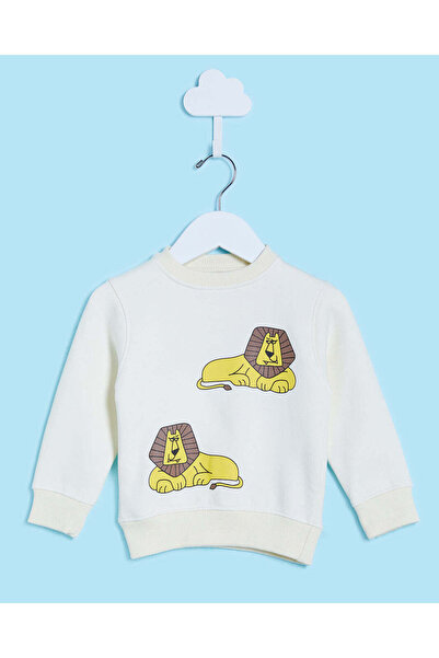 REDTAG Infant Boys Cream Lion Print Sweatshirt