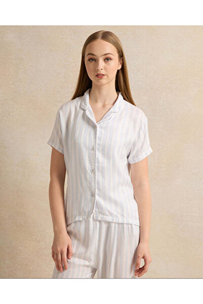 REDTAG Senior Girls White And Blue Striped Pyjama Set (2 Piece)