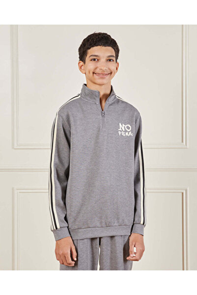 REDTAG Senior Boys Grey Half Zip Neck Sweatshirt