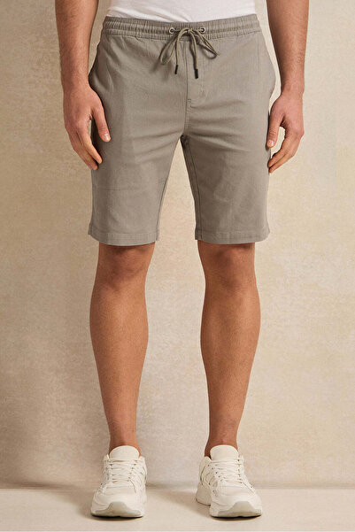 REDTAG Men Grey Twill Elasticated Waist Shorts