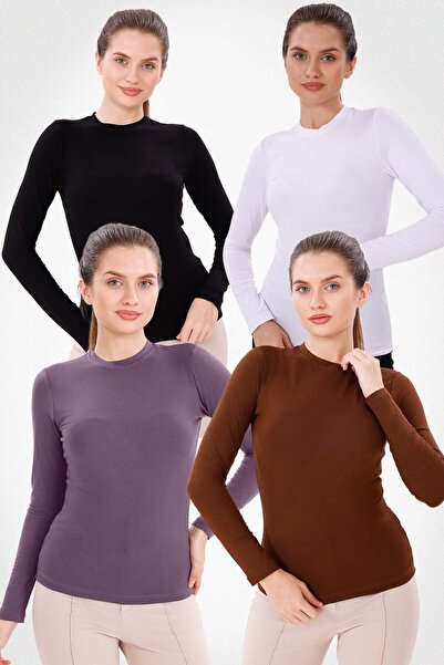 Long Sleeve Crew Neck Bodysuit 4-Piece Set