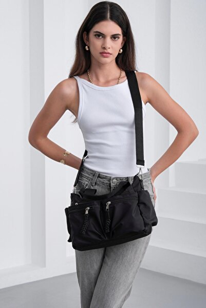 Shule Bags Bones Multi-Compartment Hand and Shoulder Bag Black