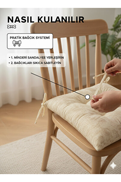Mirayra Tekstil Pofidik Sandalye Minderi, Bağcıklı 40x40 Ebatlarında Minder