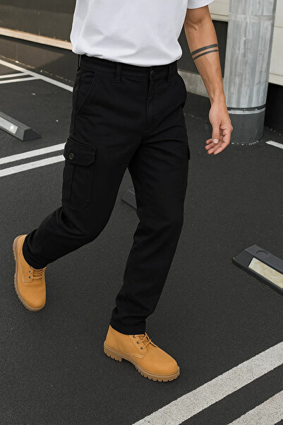 DAMGA JEANS Ανδρικό παντελόνι Trend Casual Loose Leg Μαύρο Tactical Cargo