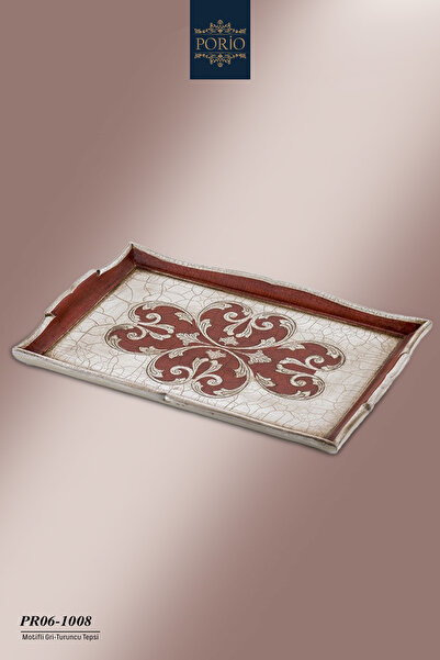 Sezzatini İtalyan Motifli Gri Turuncu Handmade El Oyma Ve Boyama 26*38 cm Gül...