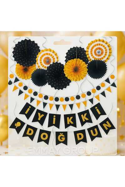Orca Süs Gilded Happy Birthday Lettering, Black Gold, Party, Celebration, Bir...