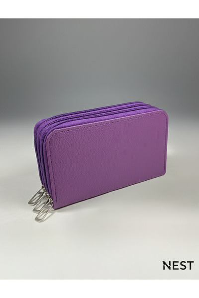 Nest Life Sunii Leather Purple 3 Zipper Pencil Holder, Stationery Luxury Pencil Case