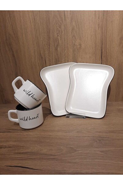 Keramika Breakfast Set for 2 Persons 4 Pieces Toast Plate and Teacup