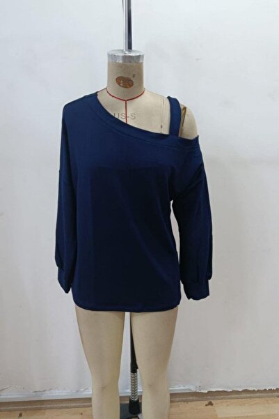 Mossta Long Sleeve Blouse with Shoulder Straps - Navy Blue