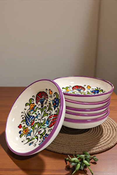 Salizera 6 Pieces Tile Motif Ceramic 13 cm Breakfast Snack Bowl Gift Bowl Set