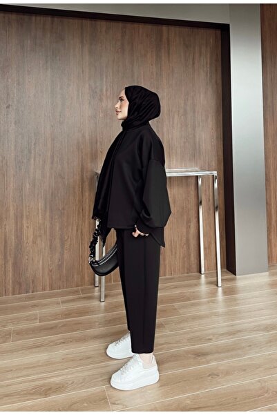 İMONER طقم سكوبا شتوي نسائي بأكمام بالون أسود اللون