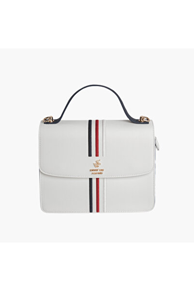 Beverly Hills Polo Club Logo Detail Satchel Bag with Flap Closure and Detachable Strap