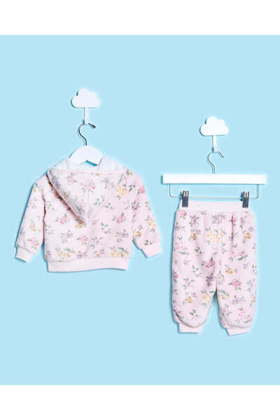 REDTAG بدلة رياضية مطبوعة بالكامل بالزهور باللون الوردي للبنات الرضع (قطعتان)