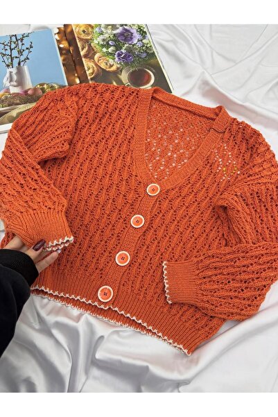 ribana Women's Knitted Button Detailed Short Knitwear Cardigan